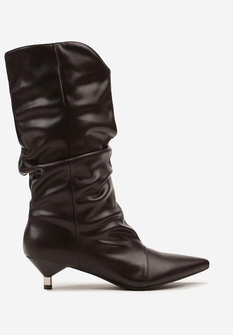 Brązowe Botki na Kaczuszce Ozdobione Marszczeniem Latovea