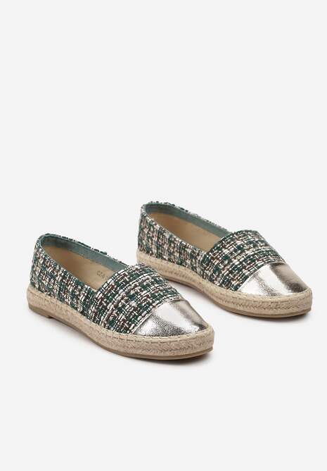 Zielone Espadryle z Tweedowego Materiału z Plecionką na Podeszwie Hexiria