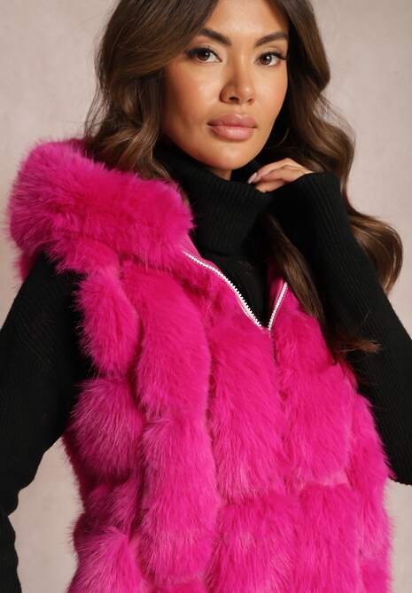 Fuksjowa Futrzana Kamizelka z Kapturem Konessa