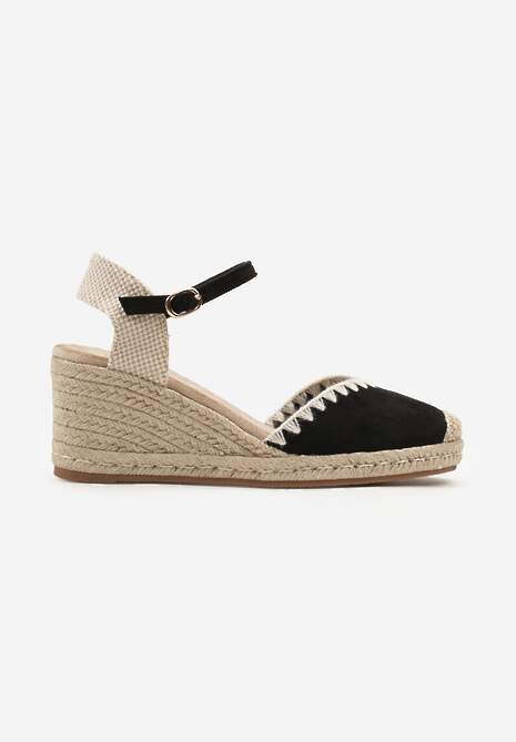 Czarne Sandały w Stylu Espadryli z Plecionką na Koturnie Tiimada