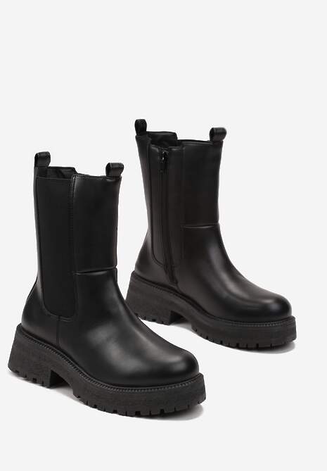 Czarne Botki Sztyblety z Elastyczną Wstawką Anedda