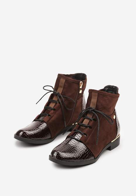 Brązowe Botki Trzewiki Vices Ozdobione Lakierowanymi Elementami Afridde
