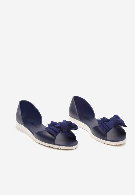 Granatowe Balerinki Meliski z Materiałową Kokardką w Pasującym Kolorze Anirtepa