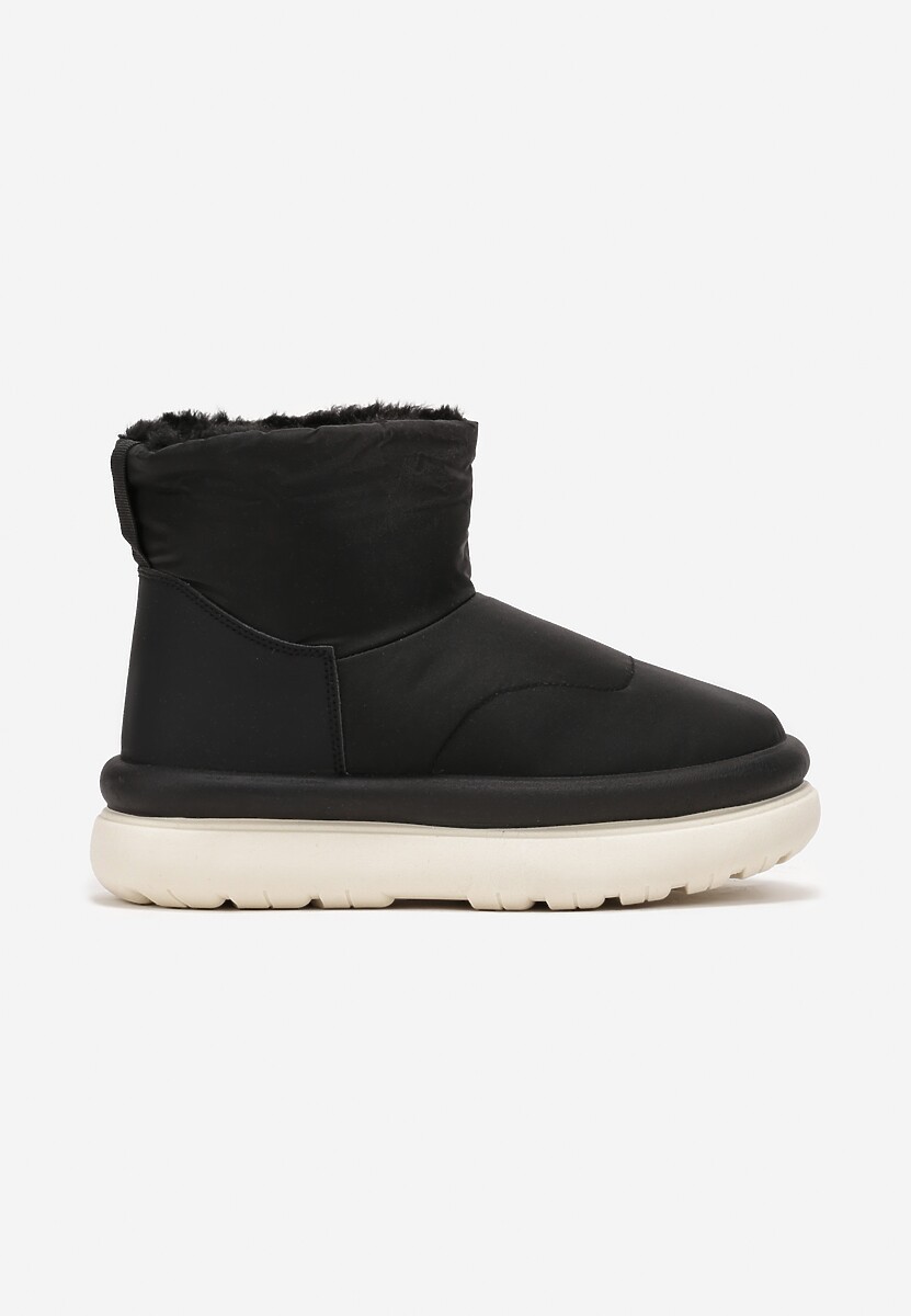 Czarne Połyskujące Śniegowce na Płaskiej Podeszwie Ocieplone Futerkiem Brivida