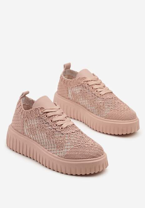 Różowe Sneakersy Vices na Platformie z Ażurową Cholewką Lumerise