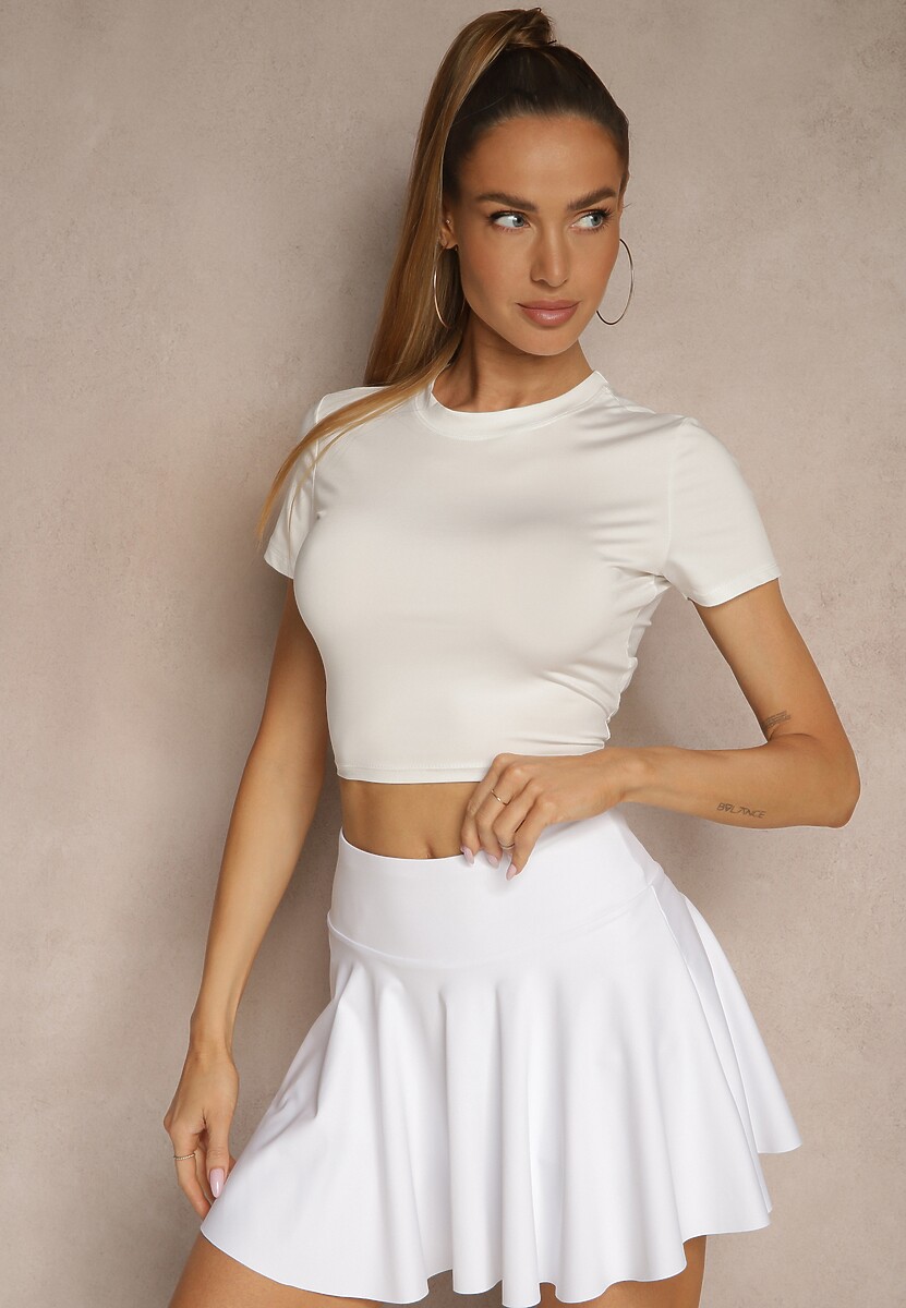 Biały Dopasowany T-shirt z Wiskozą o Kroju Crop Top Folaviela