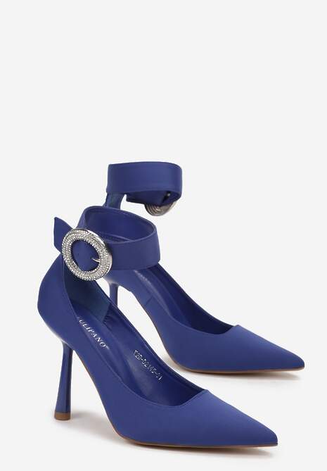 Niebieskie Szpilki z Klamrą w Cyrkonie Luksane