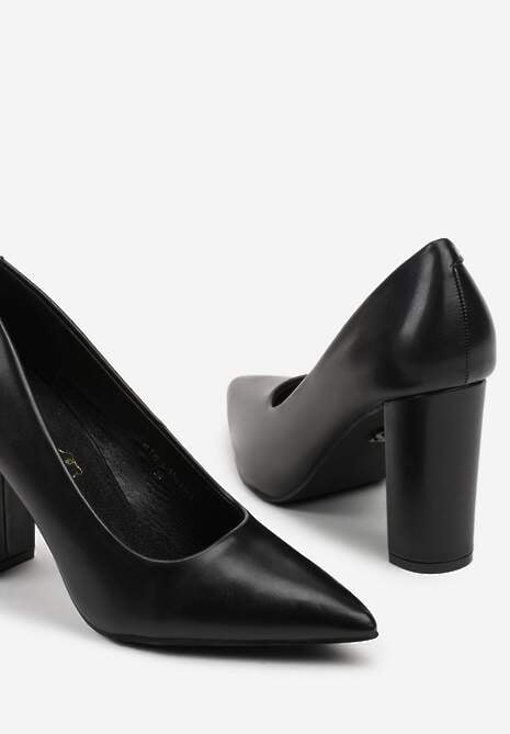 Czarne Czółenka Vices na Słupku z Wkładką ze Skóry Naturalnej Pioana