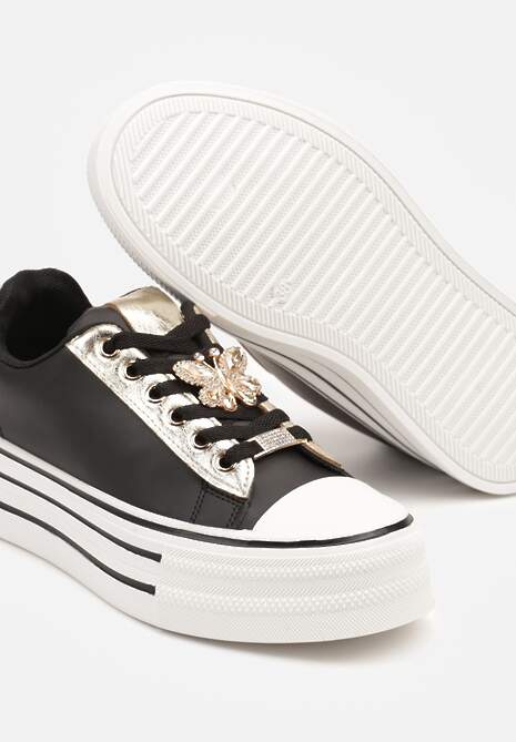 Czarne Trampki na Platformie z Ozdobną Aplikacją w Kształcie Motyla Haniriel