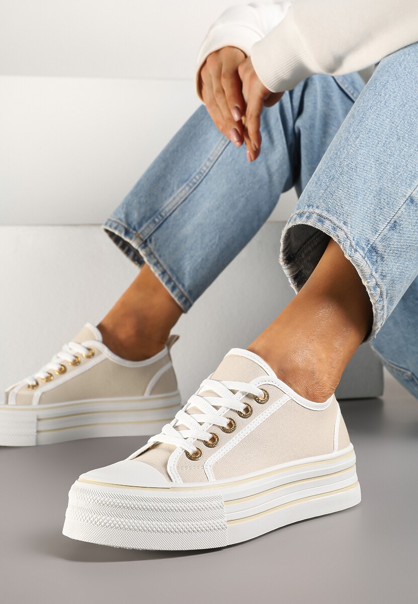 Beżowe Trampki na Grubej Podeszwie Lurivanna