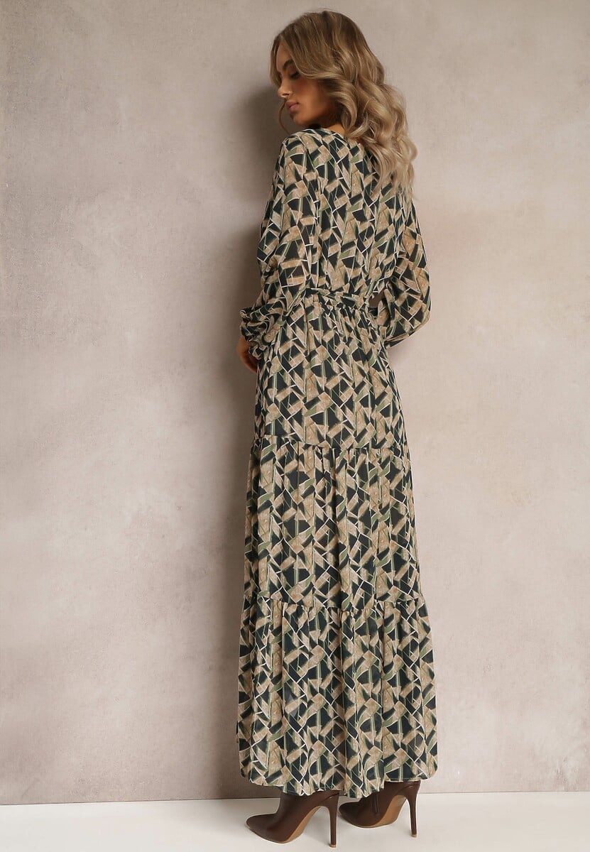 Zielona Sukienka Kopertowa z Gumką w Talii Jarne