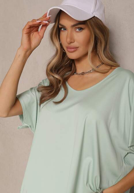 Jasnozielony T-shirt z Wiskozą w Stylu Nietoperza Liofala