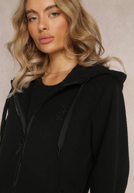 Czarna Sportowa Bluza Zapinana na Suwak z Haftowanym Napisem Kelso