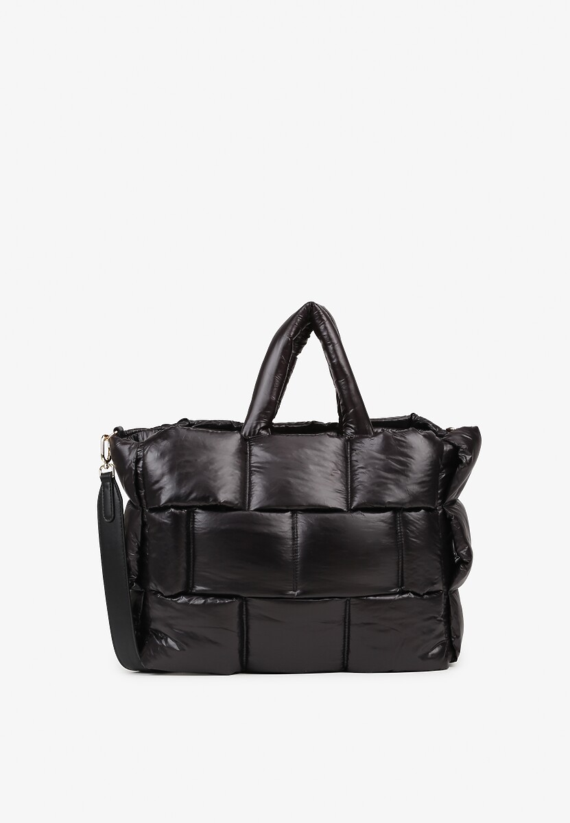 Czarna Torebka Typu Shopper Ozdobiona Wypukłym Pikowaniem Vamiste