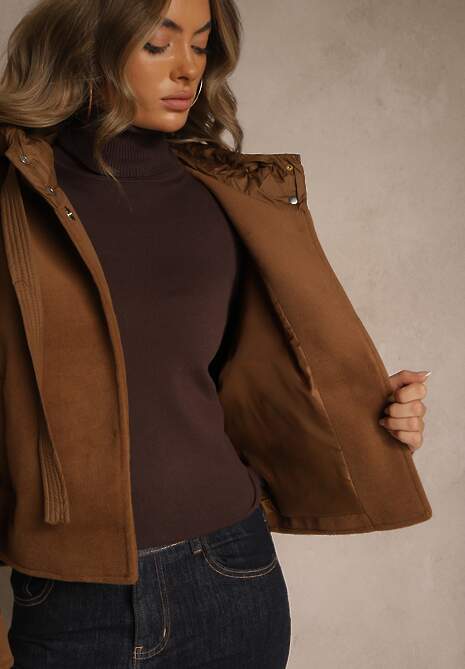 Brązowa Nietoperzowa Kurtka Przejściowa z Kapturem Amiree