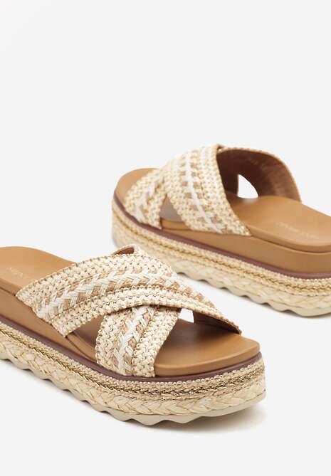Beżowe Klapki z Plecionki na Grubej Podeszwie w Stylu Boho Nimisse