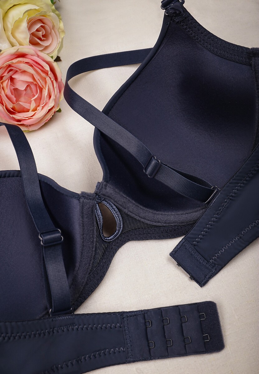 Granatowy Biustonosz Full Cup z Metalowymi Ozdobami Fivie