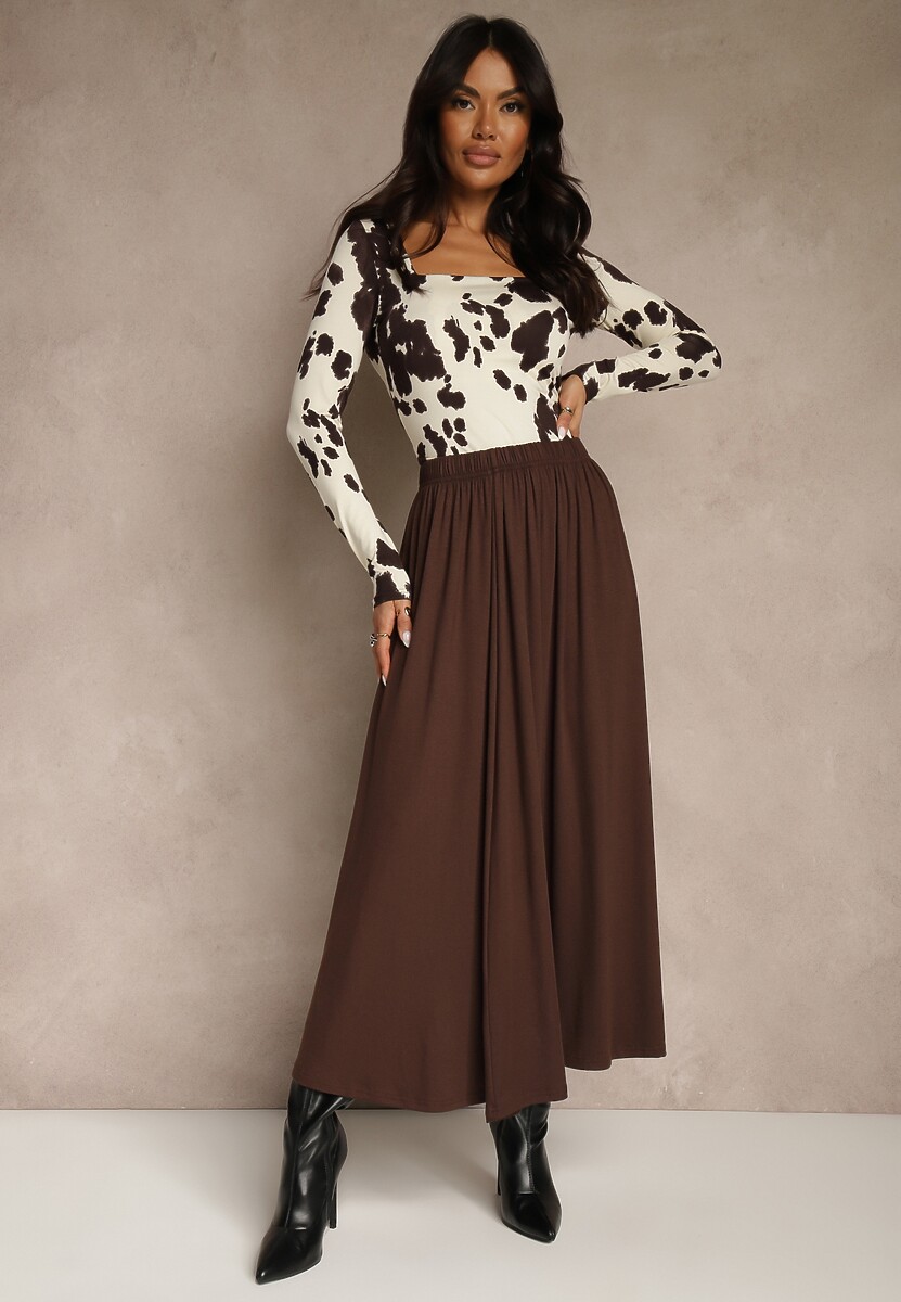 Brązowa Rozkloszowana Spódnica z Bawełny Tussala