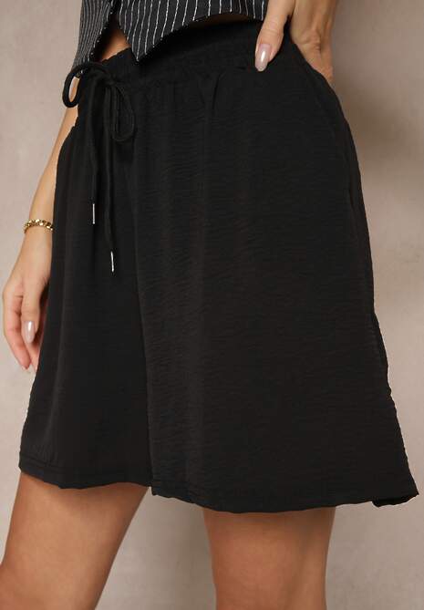 Czarne Szorty z Wiskozą High Waist Puvione