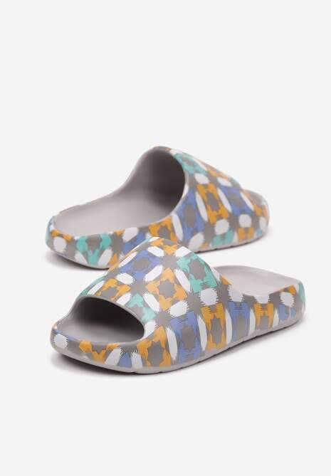 Szaro-Pomarańczowe Klapki z Pianki na Płaskiej Podeszwie Yinesta