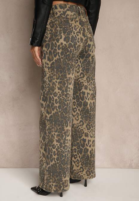 Panterkowe Jeansy High Waist o Szerokim Kroju Quelire