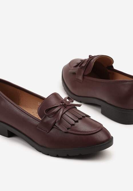 Bordowe Mokasyny z Kokardą i Frędzlami Dovossa
