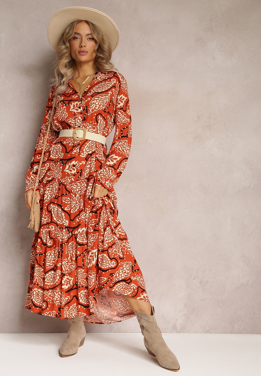 Ciemnozielona Sukienka Koszulowa w Kwiaty Kolni