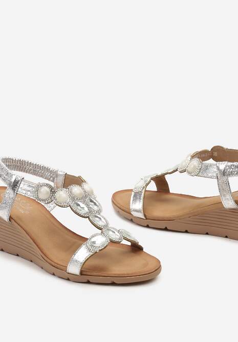 Srebrne Wsuwane Sandały z Cyrkoniami na Niewysokim Koturnie Effinae