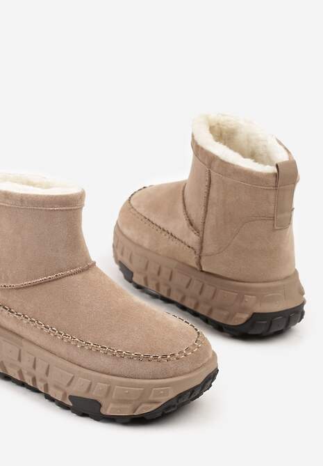 Ciemnobeżowe Śniegowce na Platformie Ozdobionej Tłoczeniem Apinelle