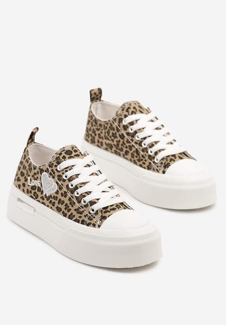 Panterkowe Trampki na Platformie z Ozdobnym Napisem i Sercem Laviere