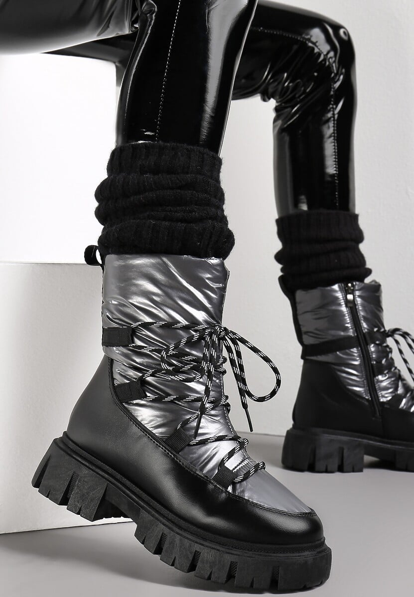 Srebrne Śniegowce Pikowane Metaliczne Essa