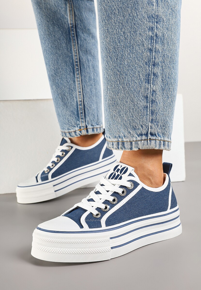 Granatowe Trampki na Platformie Ozdobione Cyrkoniami Arenoria