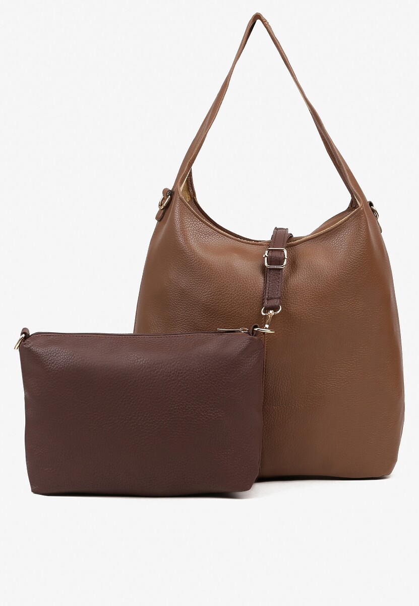 Ciemnobeżowa Klasyczna Torebka Hobo z Kosmetyczką i Paskiem Crossbody Fesulea