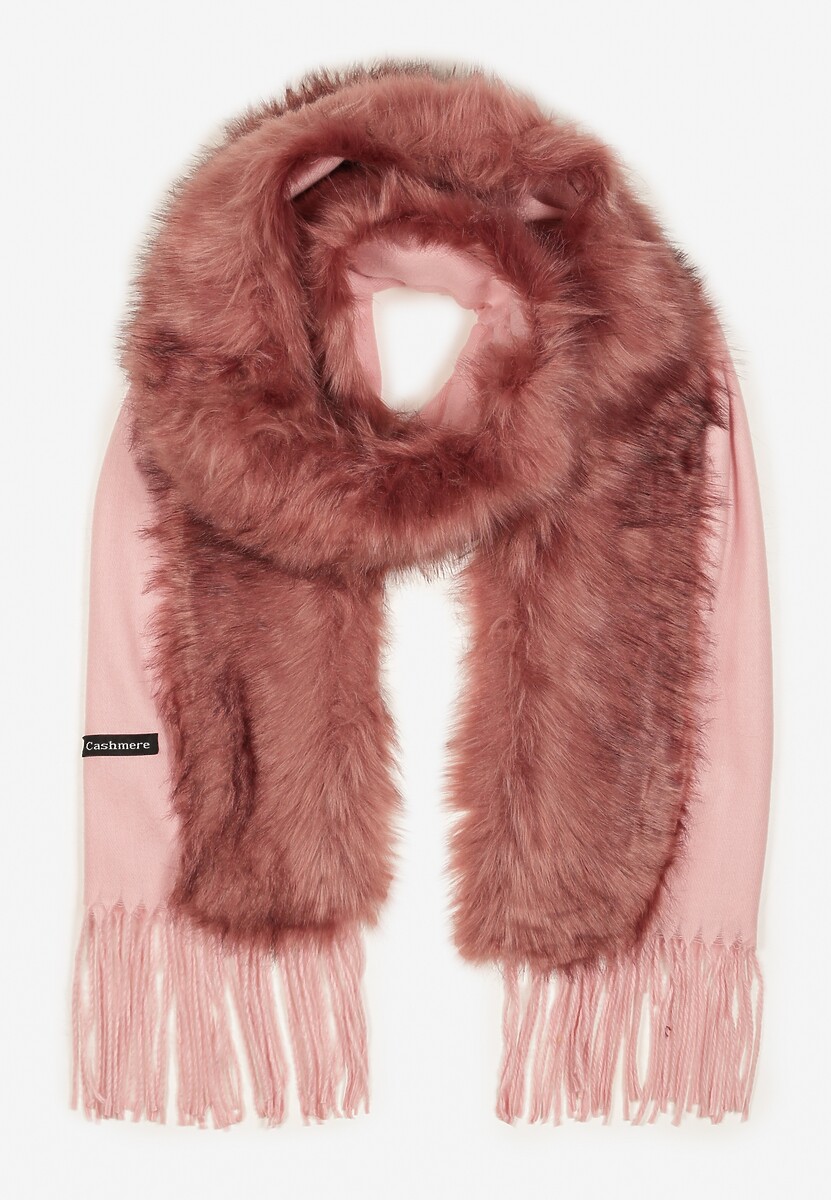 Różowy Szalik z Wiskozą Bawełną i Futerkiem Linnonira