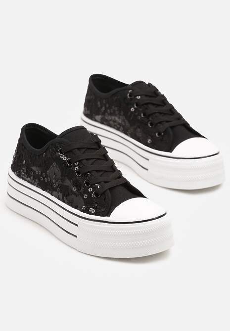 Czarne Trampki Vices z Siateczki z Cekinami na Grubej Podeszwie Telanila