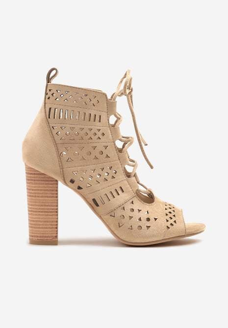 Ciemnobeżowe Ażurowe Botki Vices na Słupku Nimisa