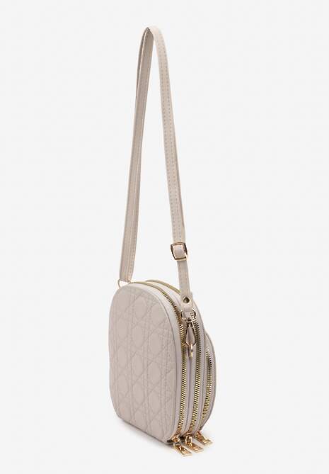 Szara Dwukomorowa Torebka Mała z Ozdobnym Pikowaniem Na Ramię Fujina