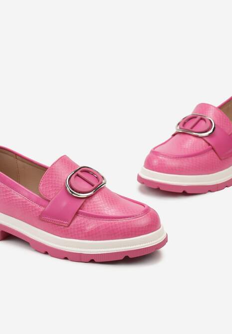 Fuksjowe Mokasyny z Metaliczną Aplikacją i Delikatnym Printem Unica