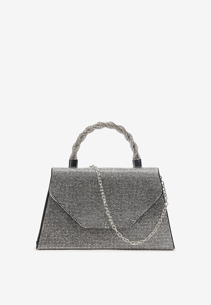 Czarna Mała Torebka w Cyrkonie z Rączką i Łańcuszkiem Twistelle