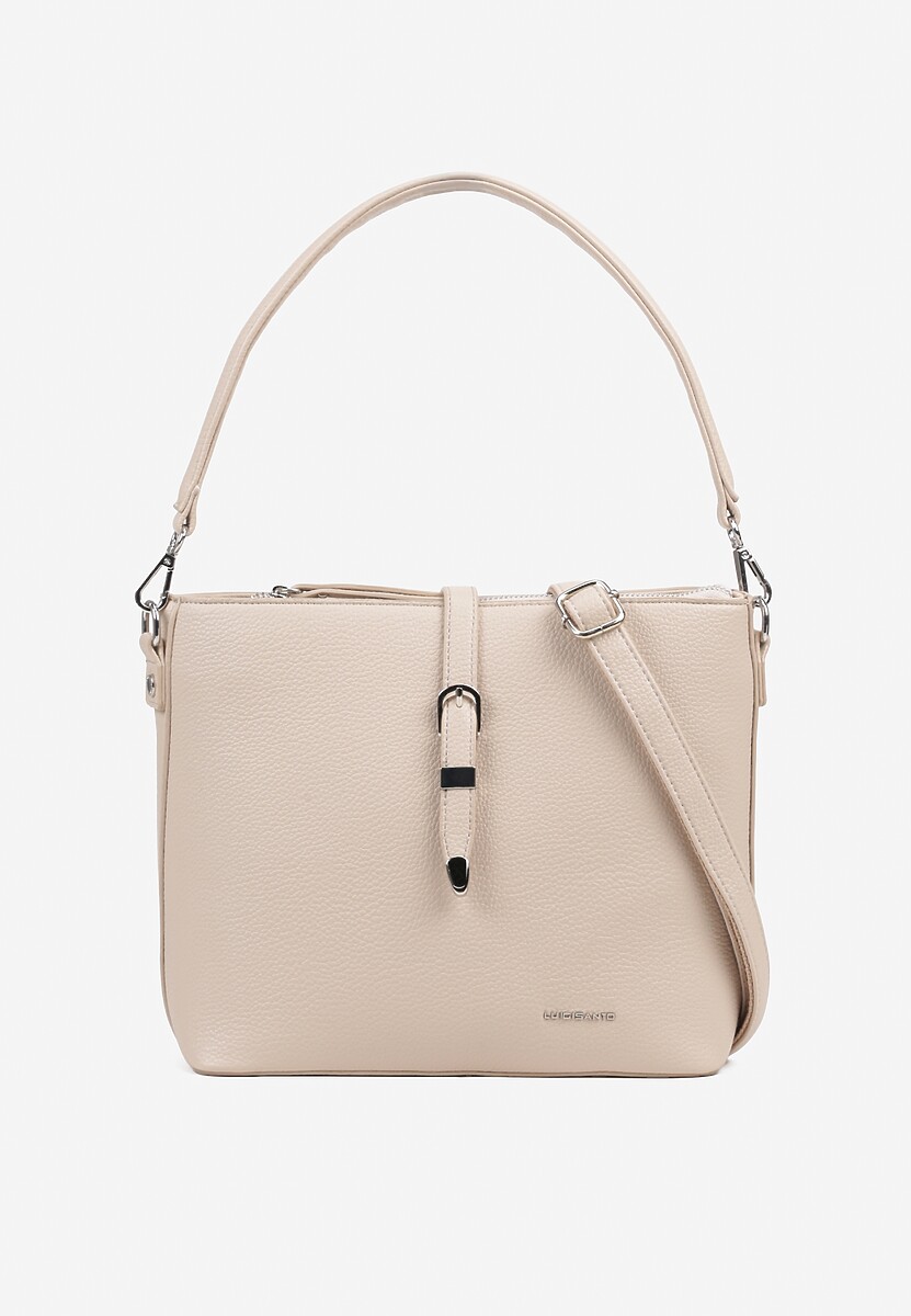 Beżowa Torebka na Ramię Ozdobiona Paskiem Tanaviana