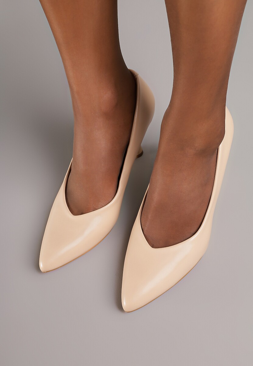 Beżowe Szpilki Vices na Klepsydrowym Obcasie ze Skórzaną Wkładką Muzite