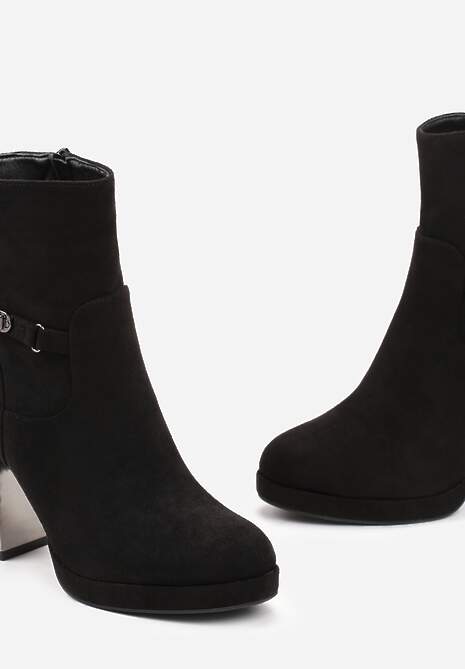 Czarne Botki na Słupku z Metaliczną Wstawką Samiara