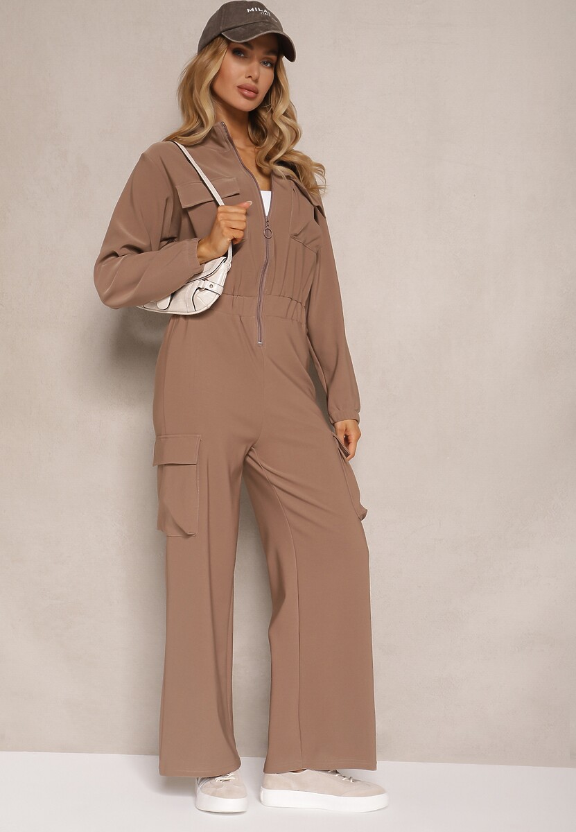 Brązowy Kombinezon w Stylu Utility Taliowany Liarael