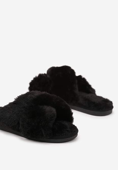 Czarne Kapcie Vices z Futerka ze Skrzyżowanymi Paskami Selanthra