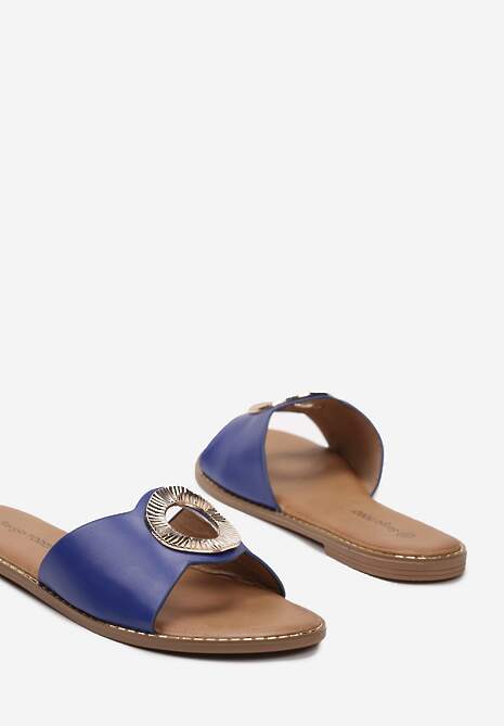 Niebieskie Klapki z Okrągłą Złotą Aplikacją Valbia