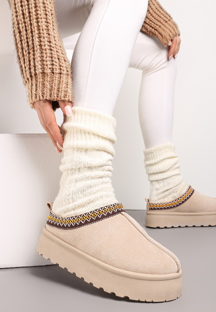 Beżowe Śniegowce przed Kostkę na Platformie Tudra