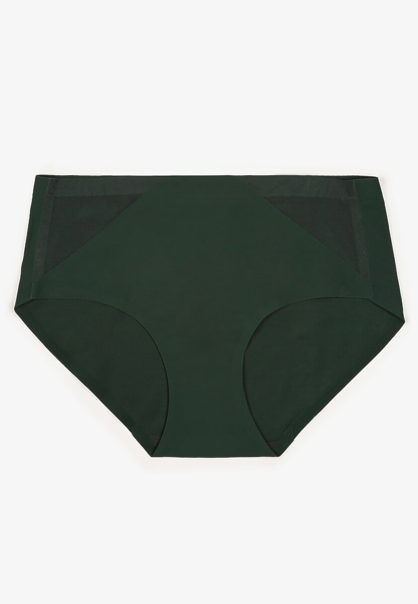 Ciemnozielone Majtki Figi High Waist z Bezszwowym Wykończeniem Kolaniris