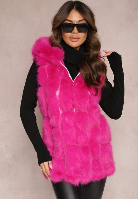 Fuksjowa Futrzana Kamizelka z Kapturem Konessa