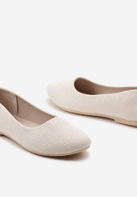 Beżowo-Złote Klasyczne Balerinki Materiałowe z Okrągłym Noskiem Sililena