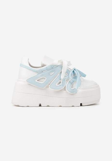 Biało-Niebieskie Sneakersy Vices na Płaskiej Podeszwie z Geometryczną Aplikacją Nelenith